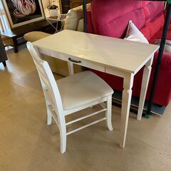 宇都宮でオシャレな家具を探すなら『オトワリバース！』デスクセット デスク チェア 2点セット ホワイト 机 作業台 中古品の画像