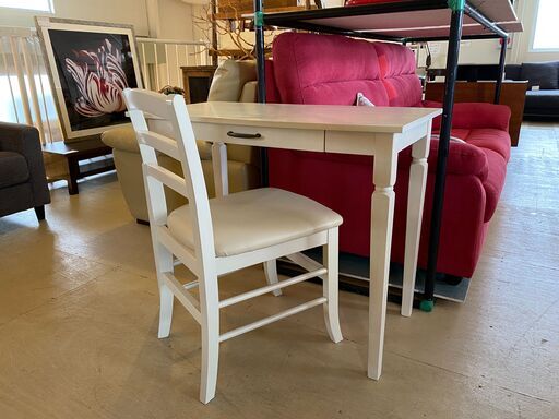 宇都宮でオシャレな家具を探すなら『オトワリバース！』デスクセット デスク チェア 2点セット ホワイト 机 作業台 中古品