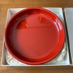 【お譲り先が決まりました】未使用！漆塗尺ニ平鉢　天然木　砕木朱　...