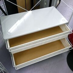 ユニットシェルフ 無印良品 ワードローブ 引出し付き ステンレス 幅86cm ワイド 帆布バスケット MUJI シンプル インテリア 札幌市手稲区の画像