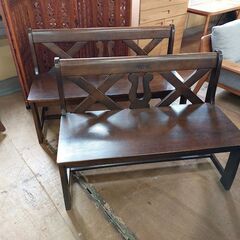 【愛品倶楽部柏店】　カリモク　ＲＵＳＴＩＣ　囲炉裏型ベンチダイニング３点セット　廃番品　の画像