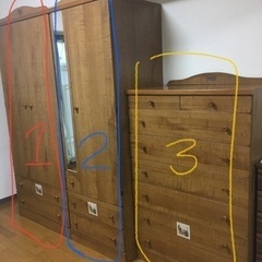 【取引中】カントリー家具♪3点ワードローブ鏡付、姿見付き、引き出...
