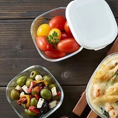 HARIO(ハリオ) 耐熱 ガラス製 保存容器 4個セット 角Sサイズ ホワイトの画像