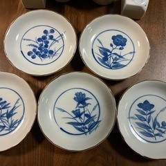未使用　山本寛斎　Kansai ペアグラス&塩胡椒入れ　たち吉　小皿5枚セット たち吉:お皿12センチ Kansai:コップ高さ13、直径7センチ、塩胡椒入れ全て4センチの画像