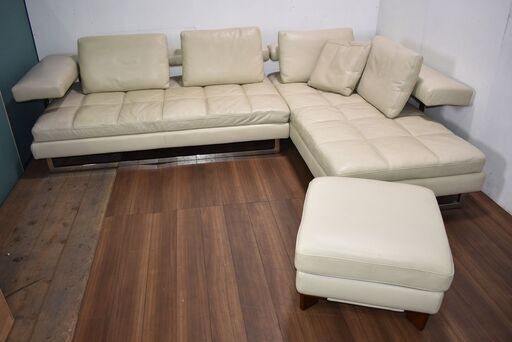 【ヤ取終了1/27】≪y292≫ケビン ジョルマーニ 高級 総本革 2ピース ラグジュアリー ソファ ANZIO/アンツィオ スツール付き 40507-06