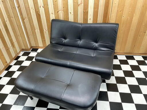 2人掛け　オットマン付き　ソファー　合皮　リクライニング可能　フラット　113×80×74　住まい