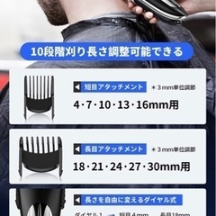 【新品未使用】バリカン 電動バリカン バリカン 散髪用 USB充電式 コードレス 10段階調節可能 IPX7防水 ヘアカッター リミットコーム付きで ばりかん 低騒音 軽量 バリカン メンズ 子供用 業務用 家庭用 説明書の画像