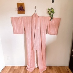 引き取り希望　着物　正絹　小紋　ピンク　サーモンピンク　 訪問着