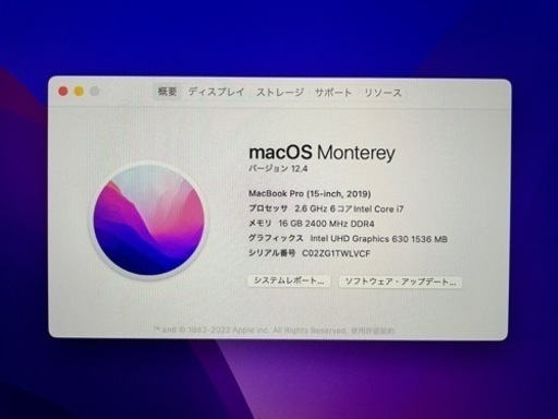 MacBook Pro 15.4インチ　2.6GHz 6コア Core i7