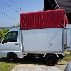  幌付コンテナ箱だけ購入ＯＫ サンバートラック 幌付コンテナ箱 貨物軽トラ 平成16年式 エアコン・パワステ 5MT ２WD 車検なし（ナンバー有）TT１ 状態良好の画像