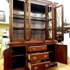 サイドボード コレクションボード 幅：約143cm アンティーク調 分割可能 照明付き 食器棚 飾り棚 札幌市 厚別区 の画像