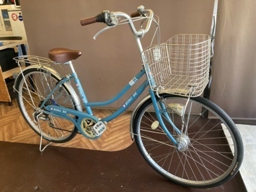 【タイヤ、チューブ新品！LEDオートライト】6段変速　26インチ　水色