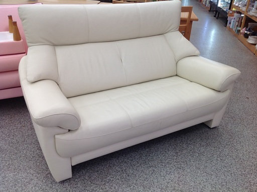 ホワイト 革製 2人掛けソファー【9650046】