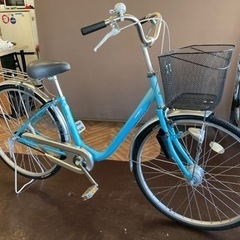 【タイヤ新品！LEDオートライト】26インチ　自転車　水色