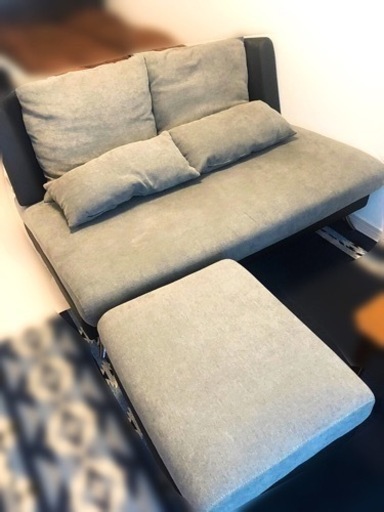 【美品】2人用 オットマン付き レザーコンビソファ ポーション2