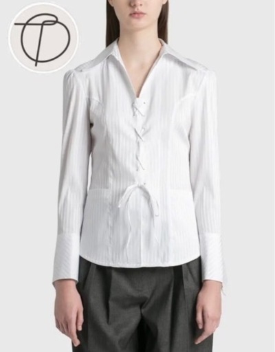 THEOPEN PRODUCT ストライプ レースアップ シャツ