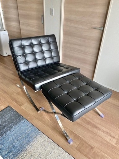 『本革』くつろぎチェア&オットマン 黒