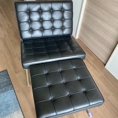 『本革』くつろぎチェア&オットマン 黒