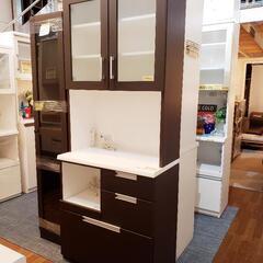 【クリーニング済・配送可】3口プラグ付 食器棚（ダークブラウン）幅80cm 管理番号82605