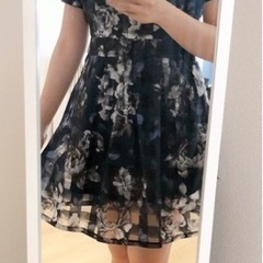 ドレス　ワンピース　花柄　ネイビー