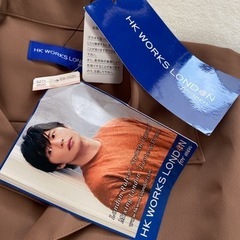 【HK WORKS LONDON】　茶色　半袖　紺シャツ　メンズMの画像