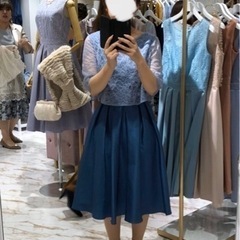 【AIMER】レースボレロ付きシャンタンフレアドレス（ブルー）の画像
