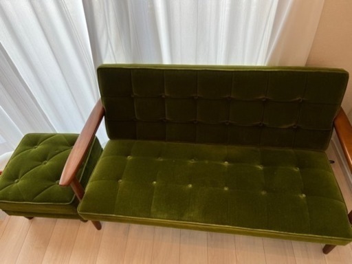 ソファ　カリモク60 Kチェア2シーター&オットマン　モケットグリーン