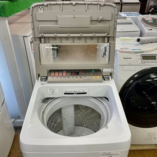 超美品【 Panasonic 】パナソニック 洗濯9.0kg 全自動洗濯機 すっきりフロント パワフル滝洗いコース 自動槽洗浄 NA-