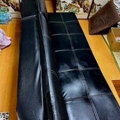 お取引決まりました。ソファーベッド　皮　黒の画像