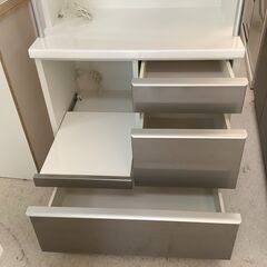 松田家具 レンジボード 食器棚 ハイタイプ ホワイト×シルバー