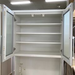 松田家具 レンジボード 食器棚 ハイタイプ ホワイト×シルバー