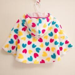 キッズ ベビー服 フード付 ポンチョ ハート柄 可愛い ファスナーの画像