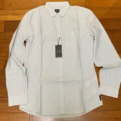 Armani Exchange 白とグレーのストライプ柄シャツ ...