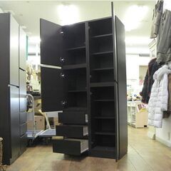 ニトリ キャビネット ウォーレン 幅80 観音開き 左引出し3杯 奥行44.6 高さ180.5 収納家具 ダークブラウン 棚 ラック 札幌 厚別店の画像