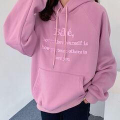 ★フロント刺繍ルーズ裏起毛オーバーパーカー★PINK★ L★新品...