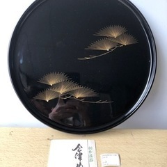 ▪️お盆/丸盆・会津ぬり/手彫り華の松(夫婦松)未使用品