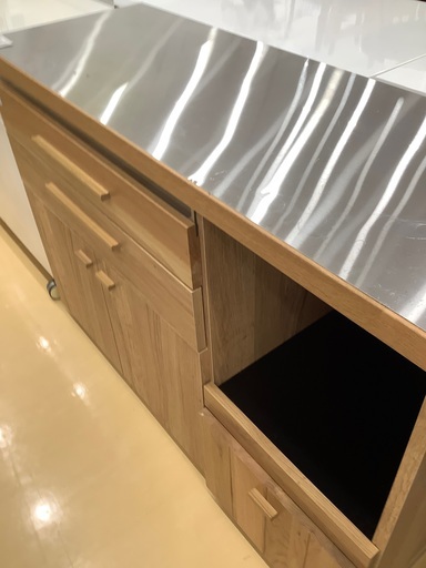 キッチンカウンターステンレストップ　２枚扉・引出し付き　ナチュラル252