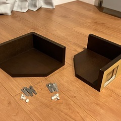 壁に付けられるコーナー棚(無印良品) ウォールナット材 2点セット