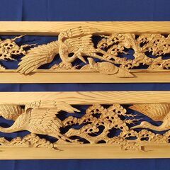 特別価格!【彫刻欄間】縁起物 松竹梅鶴亀 6尺×0.85尺×1.5寸