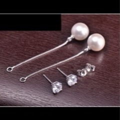 2wayダイヤモンドＣＺ＆パールロングピアスの画像
