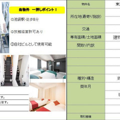 池袋駅東口徒歩８分　一棟マンション　 139.36㎡　旅館経営許...