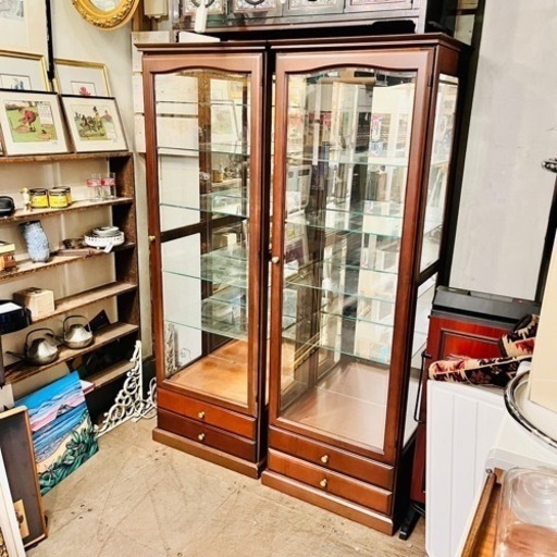 【売約済み】【最大9,200円お値引き！】【同等品在庫4点】 上ヶ嶋木工　ショーケース　飾り棚　コレクション　ガラスケース　　北海道　旭川　楢材　オーク　検　マドラス　キュリオケース　ダウンライト　シルク ミラー