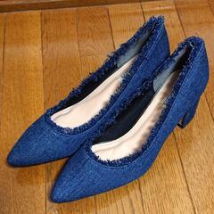 【未使用】デニムパンプス、約5cmヒール、L