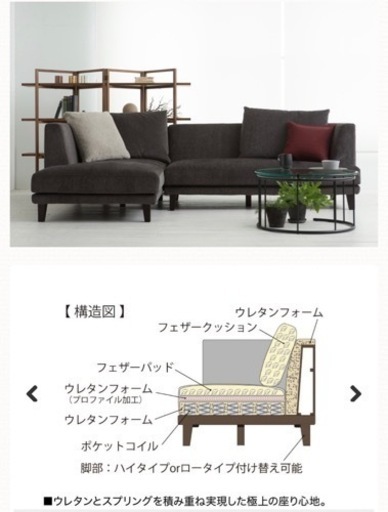 INCOON　(インクーン)　マチルダ　カウチソファ　グレー　代理出品　配達無料