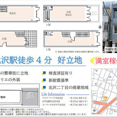 下北沢　一棟収益ビル　下北沢駅徒歩４分　好立地　満室稼働中　表面...