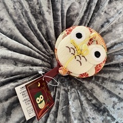 和風ちりめんふくろう手鏡　新品　黄色の画像