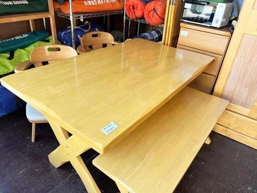 ベンチソファー ウッドダイニングセット回転式チェア×2脚 ナチュラル カントリー