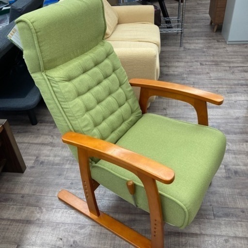 ヤマソロ/若葉 リクライニングチェア 肘置き付き 高座椅子 ポケットコイル コイルバネ グリーン 緑 高さ調整