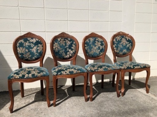 【最終値下げです！】ダイニングチェア４脚セット花柄グリーン椅子イス