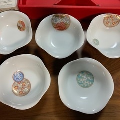 新品未使用　深川製磁　小皿5枚　寿赤絵　直径10センチ
